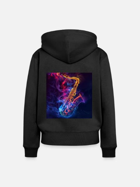 Saxophon - Frauen Premium Bio Zip Hoodie - Schwarz