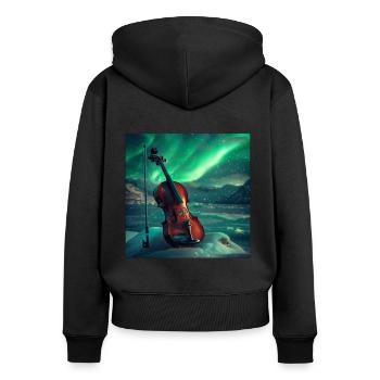 Violine - Frauen Premium Bio Zip Hoodie - Schwarz - Hinten - Julia (174cm)