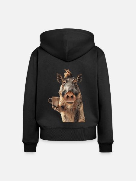 Warzenschwein Kaffee - Frauen Premium Bio Zip Hoodie - Schwarz