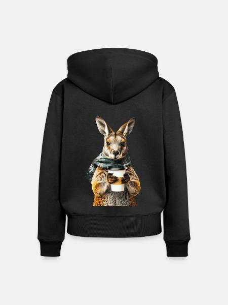 Wallaby Kaffee - Frauen Premium Bio Zip Hoodie - Schwarz
