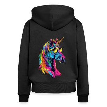 Einhorn - Frauen Premium Bio Zip Hoodie - Schwarz - Hinten - Julia (174cm)
