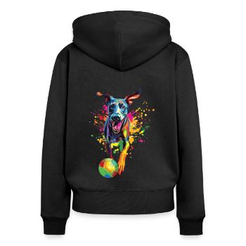 Windhund - Frauen Premium Bio Zip Hoodie - Schwarz - Hinten - Julia (174cm)