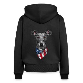 Windhund - Frauen Premium Bio Zip Hoodie - Schwarz - Hinten - Julia (174cm)