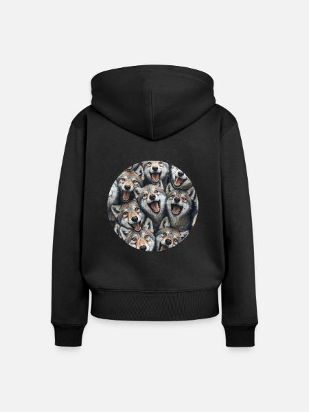 Wolf - Frauen Premium Bio Zip Hoodie - Schwarz