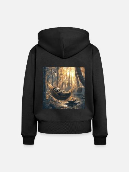 Faultier - Frauen Premium Bio Zip Hoodie - Schwarz