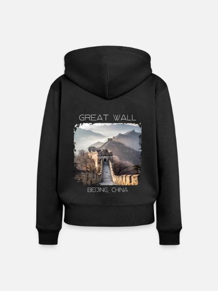 Große Mauer - Frauen Premium Bio Zip Hoodie - Schwarz