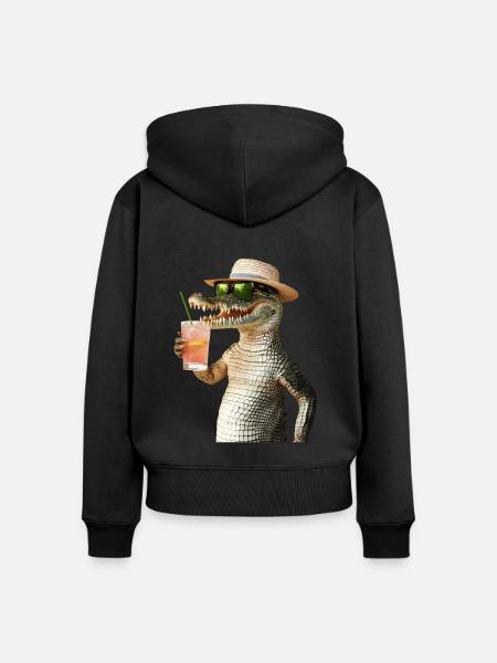 Krokodil - Frauen Premium Bio Zip Hoodie - Schwarz