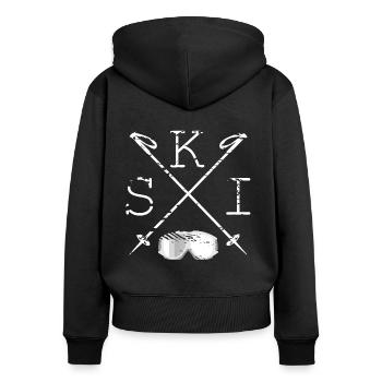 ski schnee winter geschenkidee - Frauen Premium Bio Zip Hoodie - Schwarz - Hinten - Julia (174cm)