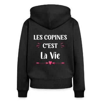les copines c'est la vie - Sweat à capuche zippé Premium bio Femme - noir - Dos - Julia (174cm)