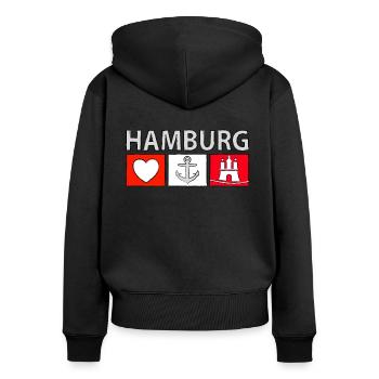 Hambourg - Sweat à capuche zippé Premium bio Femme - noir - Dos - Julia (174cm)