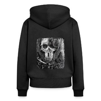 Crâne fantastique en noir et blanc - Sweat à capuche zippé Premium bio Femme - noir - Dos - Julia (174cm)