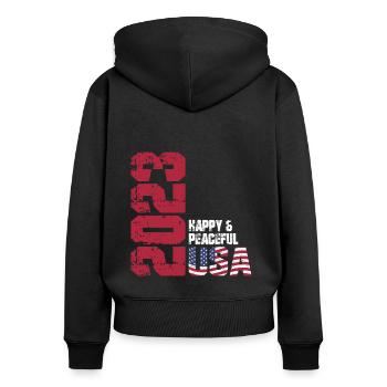 Freiheit Für Die ganze Menschheit - Frauen Premium Bio Zip Hoodie - Schwarz - Hinten - Julia (174cm)