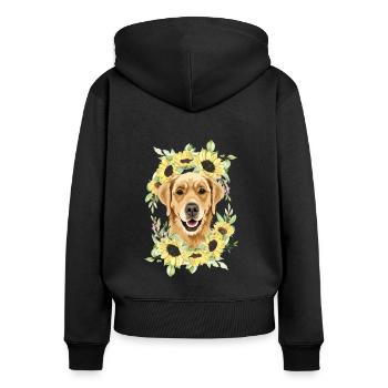Golden Retriever - Frauen Premium Bio Zip Hoodie - Schwarz - Hinten - Julia (174cm)