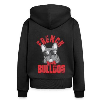 Französische Bulldogge - Frauen Premium Bio Zip Hoodie - Schwarz - Hinten - Julia (174cm)