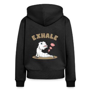 Yoga Lama inhale and exhale - Frauen Premium Bio Zip Hoodie - Schwarz - Hinten - Julia (174cm)