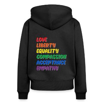 Stolz LGBTQ. Aussage - Frauen Premium Bio Zip Hoodie - Schwarz - Hinten - Julia (174cm)