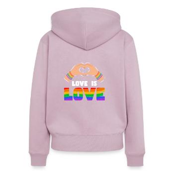 Stolz LGBTQ. Stellungnahme - Frauen Premium Bio Zip Hoodie - Altrosa - Hinten - Julia (174cm)