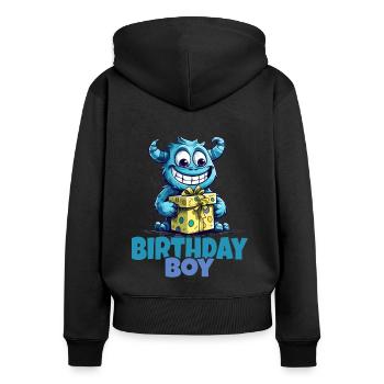 Birthday Boy, Süßes Monster mit Geschenk - Frauen Premium Bio Zip Hoodie - Schwarz - Hinten - Julia (174cm)