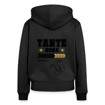 Tante 2024 Loading - Frauen Premium Bio Zip Hoodie - Schwarz - Hinten - Julia (174cm)