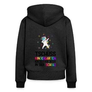 Einschulung Schulanfang Grundschule Erste Klasse - Frauen Premium Bio Zip Hoodie - Schwarz - Hinten - Julia (174cm)