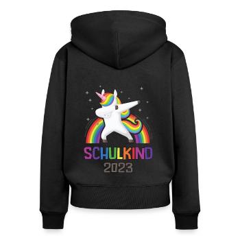 Einschulung Schulanfang Grundschule Erste Klasse - Frauen Premium Bio Zip Hoodie - Schwarz - Hinten - Julia (174cm)