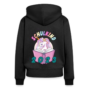 Einschulung Schulanfang Grundschule Erste Klasse - Frauen Premium Bio Zip Hoodie - Schwarz - Hinten - Julia (174cm)
