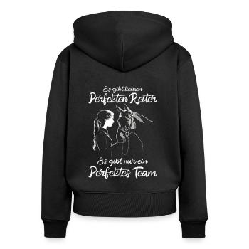 Reiterin & Pferd | Pferdemädchen | Westernreiten - Frauen Premium Bio Zip Hoodie - Schwarz - Hinten - Julia (174cm)