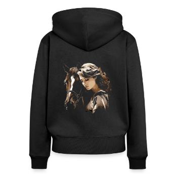 Reiterin & Pferd | Pferdemädchen | Westernreiten - Frauen Premium Bio Zip Hoodie - Schwarz - Hinten - Julia (174cm)