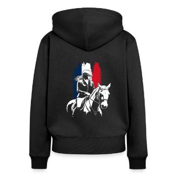 Cavalier & Cheval | Fille de cheval | Cavaliers de dressage - Sweat à capuche zippé Premium bio Femme - noir - Dos - Julia (174cm)