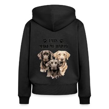 Labrador Happy Pfote Vierbeiner Hund Hundemama Wau - Frauen Premium Bio Zip Hoodie - Schwarz - Hinten - Julia (174cm)