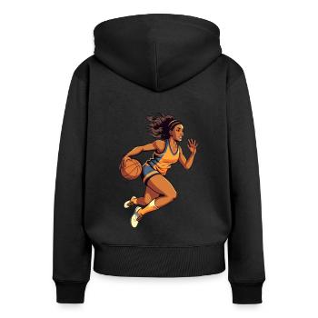 BASKETBALL für immer! - Frauen Premium Bio Zip Hoodie - Schwarz - Hinten - Julia (174cm)