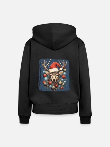Rentier mit Weihnachtskugeln und Mütze - Frauen Premium Bio Zip Hoodie - Schwarz