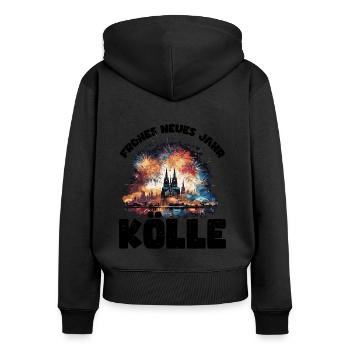 Frohes Neues Jahr mit Feuerwerk in Köln - Frauen Premium Bio Zip Hoodie - Schwarz - Hinten - Julia (174cm)