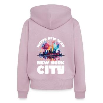 Frohes Neues Jahr mit Feuerwerk in New York - Frauen Premium Bio Zip Hoodie - Altrosa - Hinten - Julia (174cm)