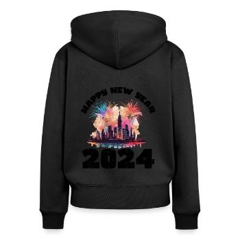 Frohes Neues Jahr mit Feuerwerk in New York - Frauen Premium Bio Zip Hoodie - Schwarz - Hinten - Julia (174cm)