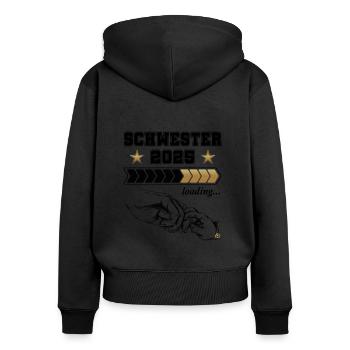 Schwester Loading 2025 - Frauen Premium Bio Zip Hoodie - Schwarz - Hinten - Julia (174cm)