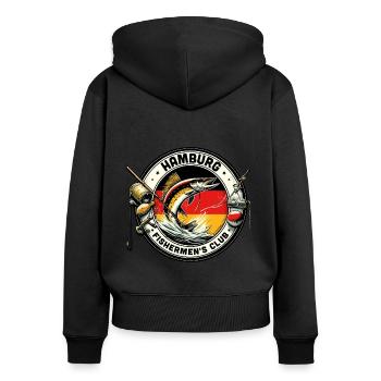 Conception du club de pêcheurs de Hambourg - Sweat à capuche zippé Premium bio Femme - noir - Dos - Julia (174cm)