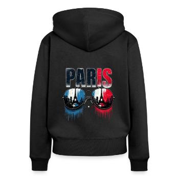 Lunettes de soleil Paris Tour Eiffel Reflection - Sweat à capuche zippé Premium bio Femme - noir - Dos - Julia (174cm)