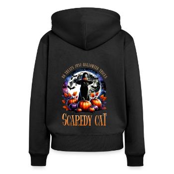Keine Süßigkeiten Nur Halloween Streiche Scaredy - Frauen Premium Bio Zip Hoodie - Schwarz - Hinten - Julia (174cm)