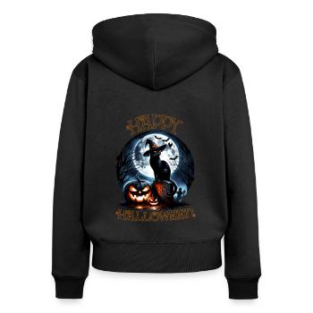 Scaredy Cat No Treats Just Halloween Tricks - Women's Premium Organic Zip Hoodie - black - Back - Julia (174cm)