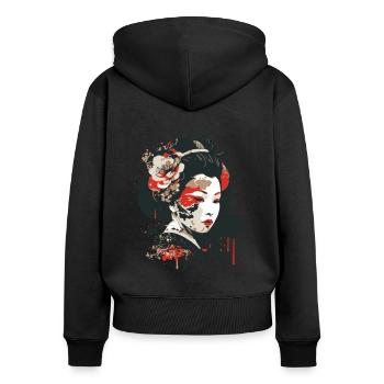 retro Geisha girl - Frauen Premium Bio Zip Hoodie - Schwarz - Hinten - Julia (174cm)