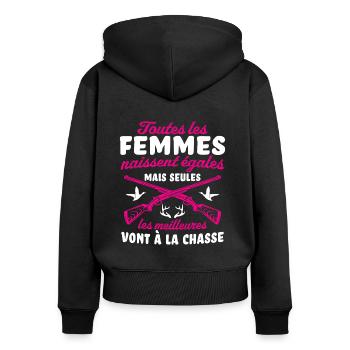 Les Meilleures Vont á La Chasse - Sweat à capuche zippé Premium bio Femme - noir - Dos - Julia (174cm)