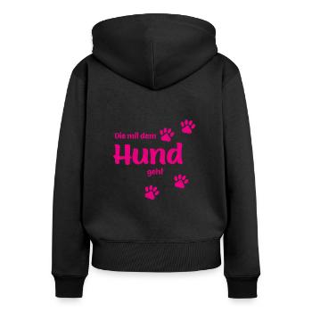 Die Mit Dem Hund Geht - Pink Edition Hundefan.Shop - Frauen Premium Bio Zip Hoodie - Schwarz - Hinten - Julia (174cm)