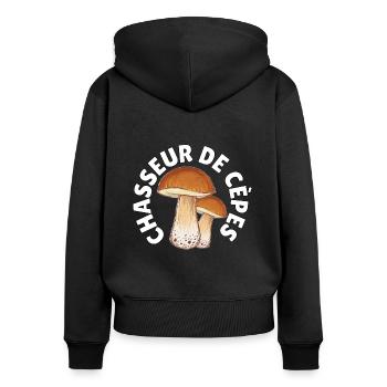 Chasseur de cèpes - Sweat à capuche zippé Premium bio Femme - noir - Dos - Julia (174cm)