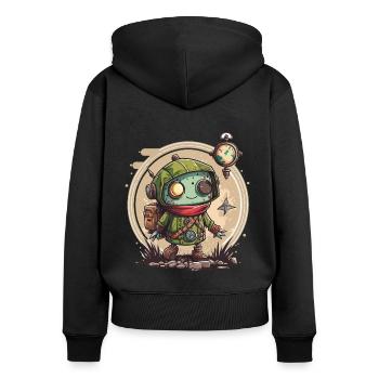 Erkundung der Zukunft - Frauen Premium Bio Zip Hoodie - Schwarz - Hinten - Julia (174cm)