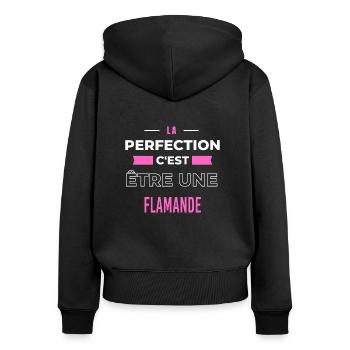 La perfection, c'est être une Flamande - Sweat à capuche zippé Premium bio Femme - noir - Dos - Julia (174cm)