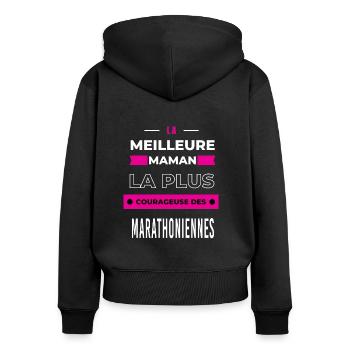 La meilleure maman courageuse des marathoniennes - Sweat à capuche zippé Premium bio Femme - noir - Dos - Julia (174cm)