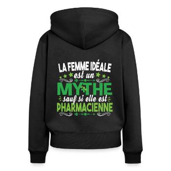 Pharmacienne Pharmacie Pharmacien Métier Humour - Sweat à capuche zippé Premium bio Femme - noir - Dos - Julia (174cm)