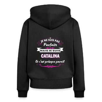 je ne suis pas Parfaite Catalina - Sweat à capuche zippé Premium bio Femme - noir - Dos - Julia (174cm)