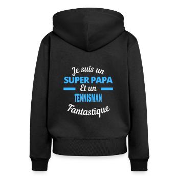 SUPER PAPA Fantastique TENNISMAN - Sweat à capuche zippé Premium bio Femme - noir - Dos - Julia (174cm)